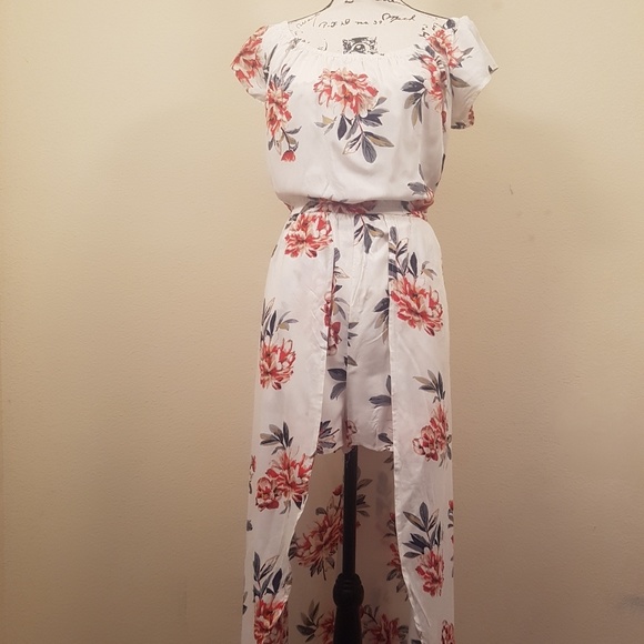 New Look Dresses & Skirts - White Floral Frill Bardot Maxi Playsuit